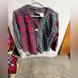 #3294-Red and Green Plaid Button-Up Shirt